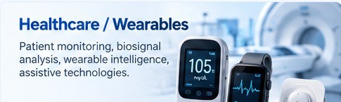 Glucose monitor, ECG wearable, biosensor and MRI environment representing healthcare EdgeAI